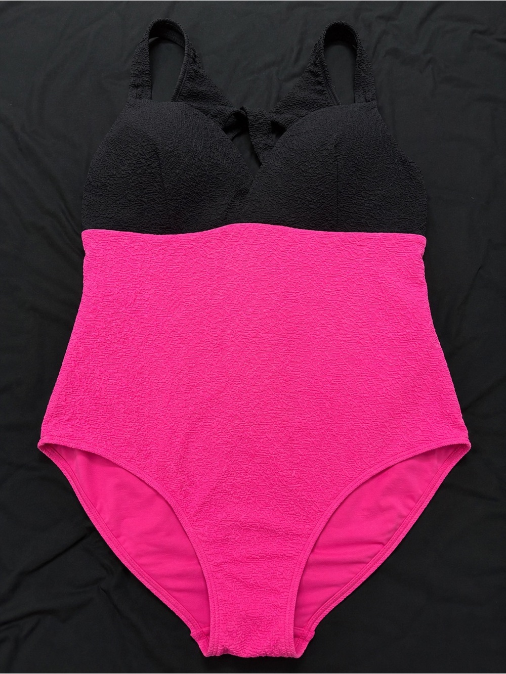Colorblock Black and Hot Pink One-Piece Swimsuit